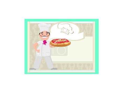 Téléchargez les illustrations : "chef avec pizza "illustration vectorielle - en licence libre de droit