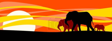 Téléchargez les illustrations : Illustration vectorielle moderne de la famille des éléphants - en licence libre de droit