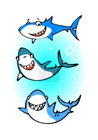 Téléchargez les illustrations : Trois requins heureux, illustration vectorielle graphique - en licence libre de droit