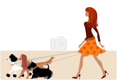 Téléchargez les illustrations : Promenade avec chien illustration vectorielle - en licence libre de droit