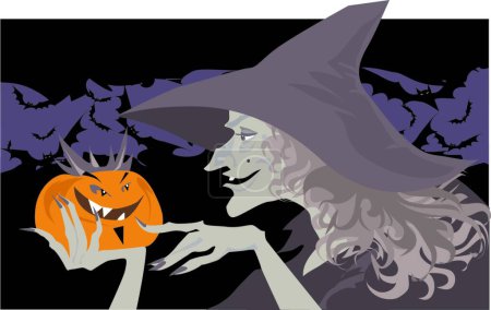 Illustration for Witch and Pumpkin, colorful vector illustration - Royalty Free Image