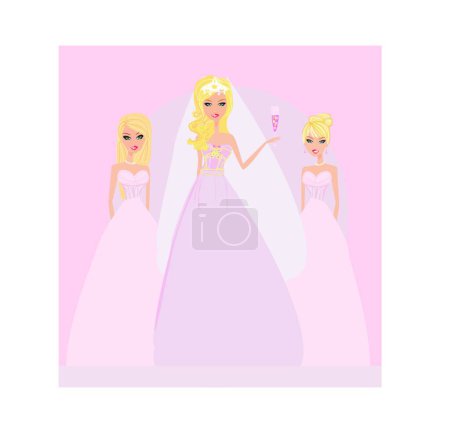 Téléchargez les illustrations : Mariée avec Bridesmaids illustration vectorielle - en licence libre de droit