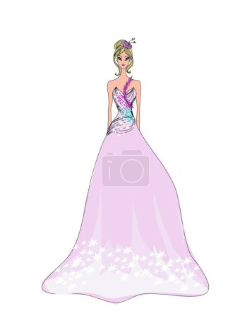 Ilustración de Ilustración de dibujos animados de Hermosa princesa en vestido - Imagen libre de derechos