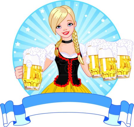 Téléchargez les illustrations : Illustration vectorielle d'étiquette de fille Oktoberfest - en licence libre de droit