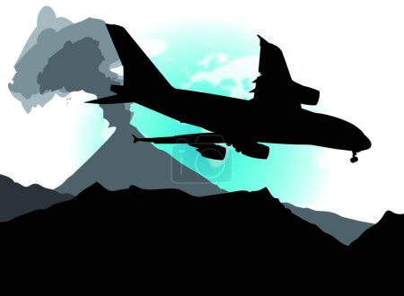 Ilustración de Avión y volcán, ilustración vectorial gráfica - Imagen libre de derechos