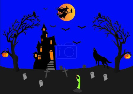 Ilustración de "Halloween escena vector ilustración" - Imagen libre de derechos