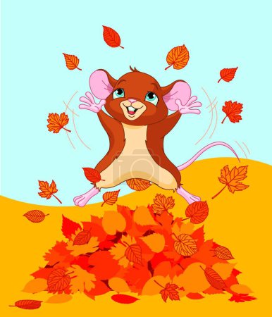 Téléchargez les illustrations : Joyeux automne souris vecteur illustration - en licence libre de droit
