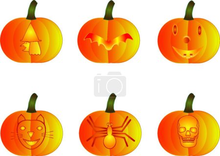 Téléchargez les illustrations : Illustration vectorielle citrouilles Halloween - en licence libre de droit