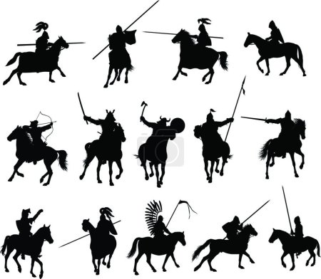 Illustration for Vector illustration of horsemen set - Royalty Free Image