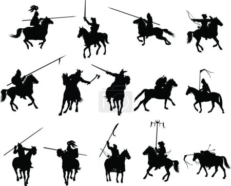Illustration for Vector horsemen set, vector illustration - Royalty Free Image