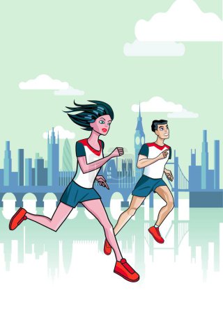 Illustration for London runners, graphic vector illustration - Royalty Free Image