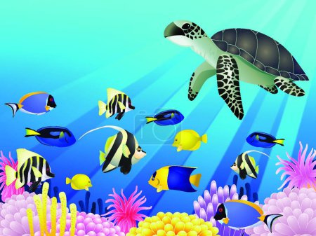 Illustration for "Sea life background" colorful vector illustration - Royalty Free Image