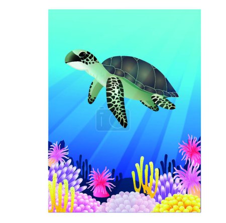 Téléchargez les illustrations : "Sea Life fond "illustration vectorielle colorée - en licence libre de droit