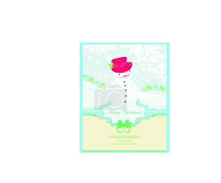 Téléchargez les illustrations : " Illustration vectorielle carte bonhomme de neige heureux" - en licence libre de droit