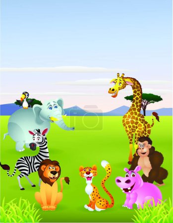 Téléchargez les illustrations : Animaux de bande dessinée, illustration colorée pour enfants - en licence libre de droit