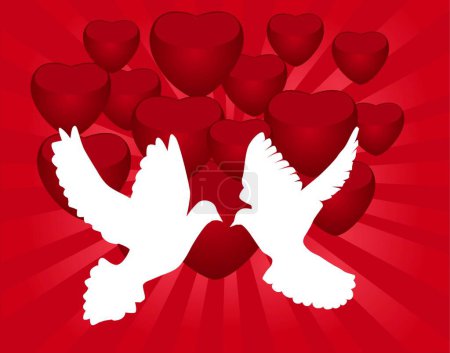 Illustration for Doves and hearts, vector illustration - Royalty Free Image