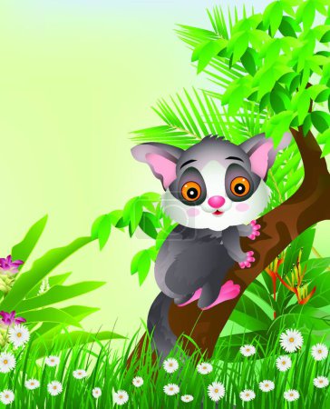 Illustration for "Galago on tree" colorful vector illustration - Royalty Free Image