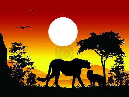 Téléchargez les illustrations : "silhouette de guépard "illustration vectorielle colorée - en licence libre de droit
