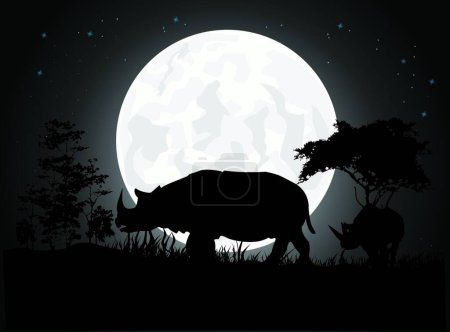 Téléchargez les illustrations : "silhouette de rhinocéros "illustration vectorielle - en licence libre de droit