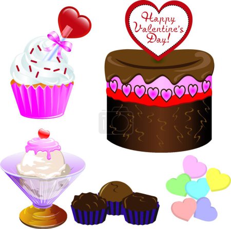 Téléchargez les illustrations : "Illustration vectorielle colorée de Valentine Sweets - en licence libre de droit