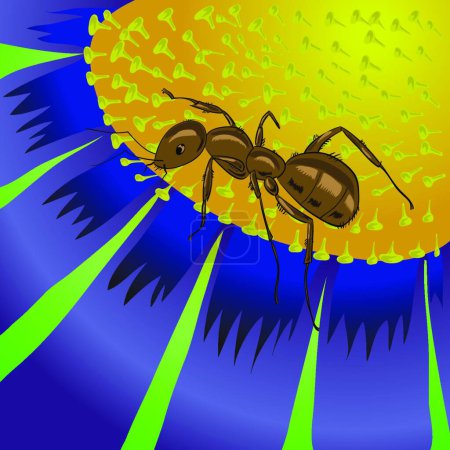 Téléchargez les illustrations : "fourmi et fleur "illustration vectorielle - en licence libre de droit