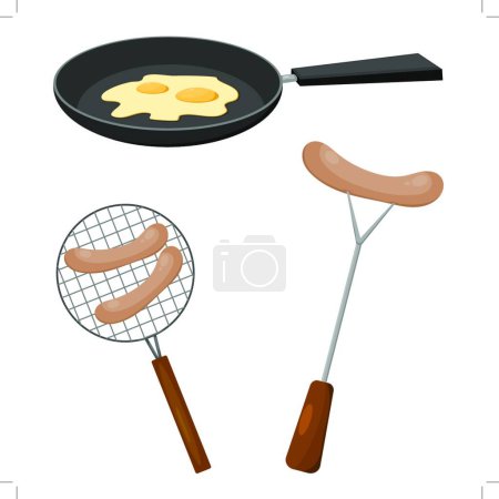 Illustration for Pan, sausages, grilled graphic vector illustration - Royalty Free Image