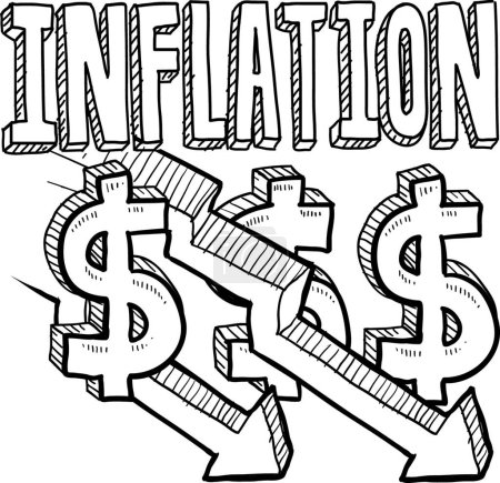 Ilustración de Inflación que disminuye ilustración gráfica vectorial del boceto - Imagen libre de derechos