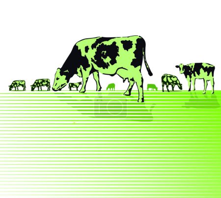Téléchargez les illustrations : Vaches sur pâturage illustration vectorielle graphique - en licence libre de droit