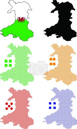 Illustration for Wales maps vector set - Royalty Free Image