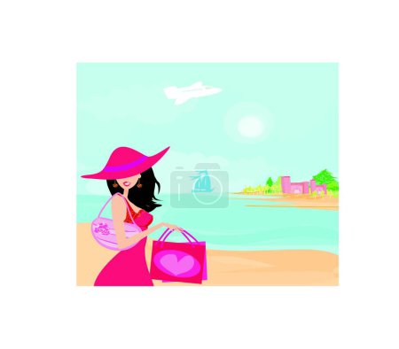 Illustration for Beauty travel girl, colorful vector illustration - Royalty Free Image