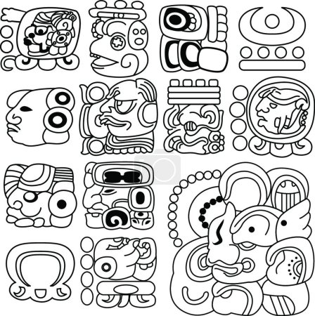 Téléchargez les illustrations : Illustration vectorielle moderne des hiéroglyphes mayas - en licence libre de droit