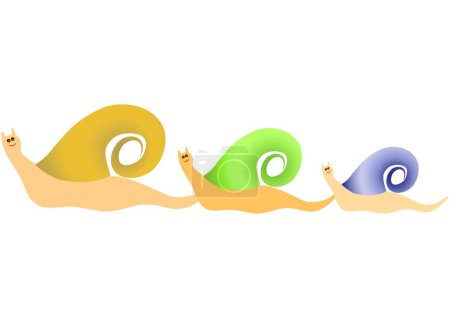 Téléchargez les illustrations : Heureuse famille de trois escargots, illustration vectorielle simple - en licence libre de droit