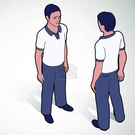 Téléchargez les illustrations : Homme isométrique en polo devant et dos pose - en licence libre de droit