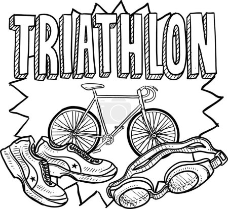 Téléchargez les illustrations : Croquis triathlon, illustration vectorielle - en licence libre de droit