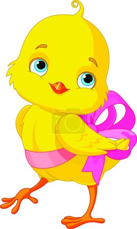 Illustration for Chick with bow modern vector illustration - Royalty Free Image