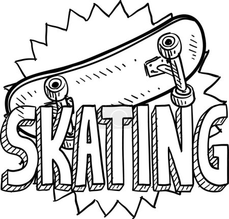 Téléchargez les illustrations : Skateboard croquis vectoriel illustration - en licence libre de droit