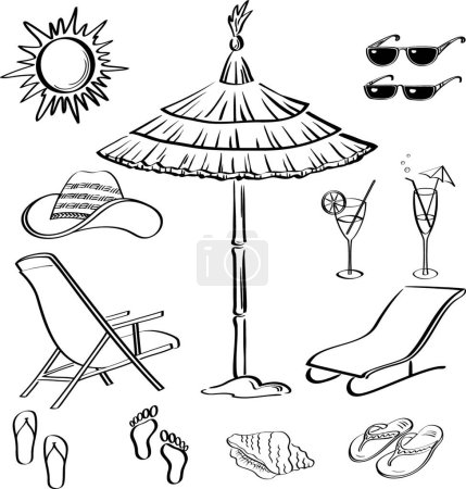 Illustration for Summer objects, outline, simple vector illustration - Royalty Free Image
