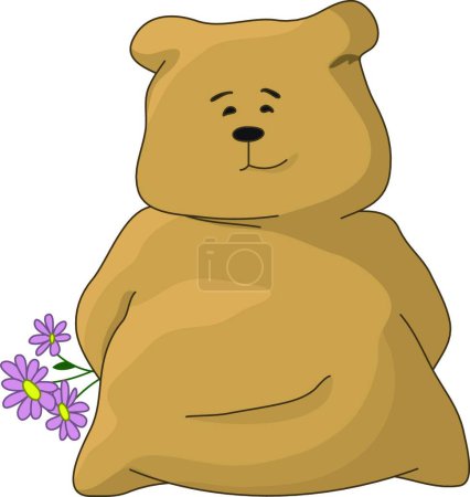Téléchargez les illustrations : Ours en peluche avec une fleurs de vacances - en licence libre de droit