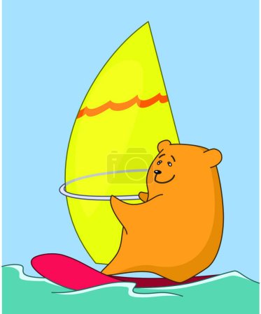 Téléchargez les illustrations : Dessin animé ours en peluche surfeur vectoriel illustration - en licence libre de droit