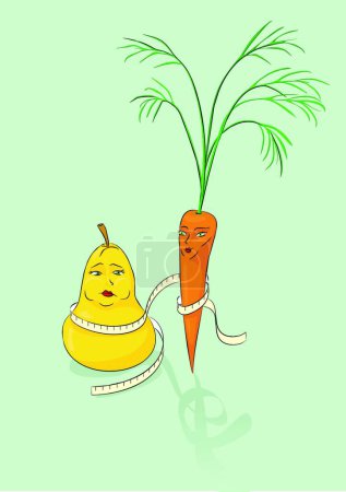 Téléchargez les illustrations : Illustration vectorielle moderne poire et carotte - en licence libre de droit