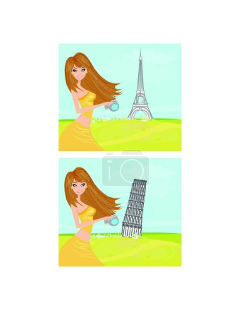 Illustration for Beauty travel girl in France and Italy - Royalty Free Image