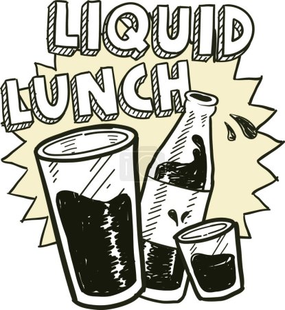 Illustration for Liquid lunch alcohol sketch, simple vector illustration - Royalty Free Image