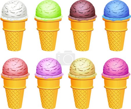 Téléchargez les illustrations : Illustration de cônes de crème glacée vectorielle - en licence libre de droit