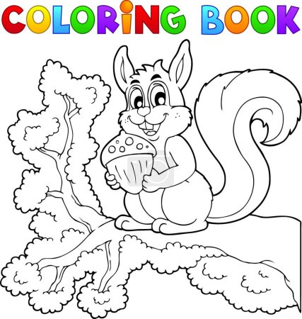 Téléchargez les illustrations : Coloriage thème écureuil livre - en licence libre de droit