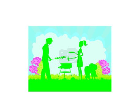 Illustration for Happy family with barbecue , graphic vector illustration - Royalty Free Image