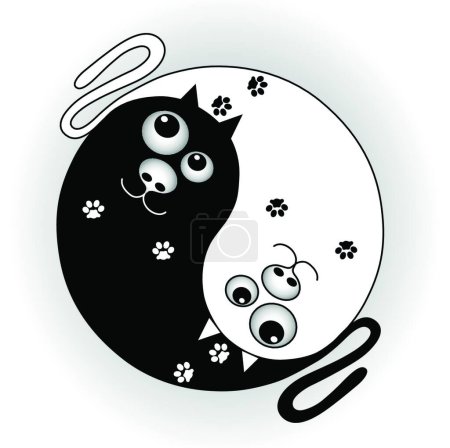 Téléchargez les illustrations : Symbole ying yang avec des chats - en licence libre de droit