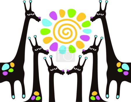 Téléchargez les illustrations : Girafes avec soleil, illustration vectorielle graphique - en licence libre de droit
