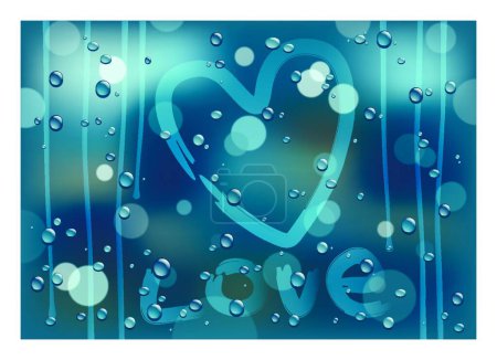 Téléchargez les illustrations : Amour sur un verre pluvieux, illustration vectorielle graphique - en licence libre de droit