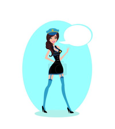 Illustration for Pin-up Girl Wearing a Cop's Uniform - Royalty Free Image