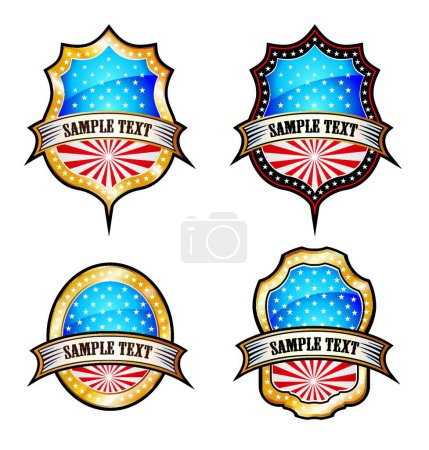Téléchargez les illustrations : "Illustration vectorielle colorée de USA Vintage Emblems - en licence libre de droit